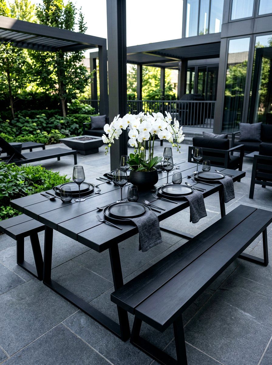 Monochrome Black Picnic Table - 30 outdoor picnic table decor ideas