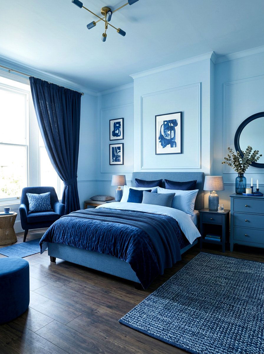 Monochrome Blue Bedroom - 30 blue bedroom ideas