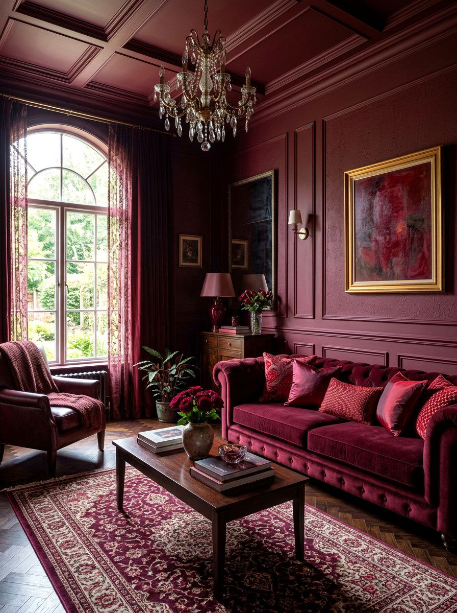 Monochrome Burgundy Room - 30 burgundy living room ideas