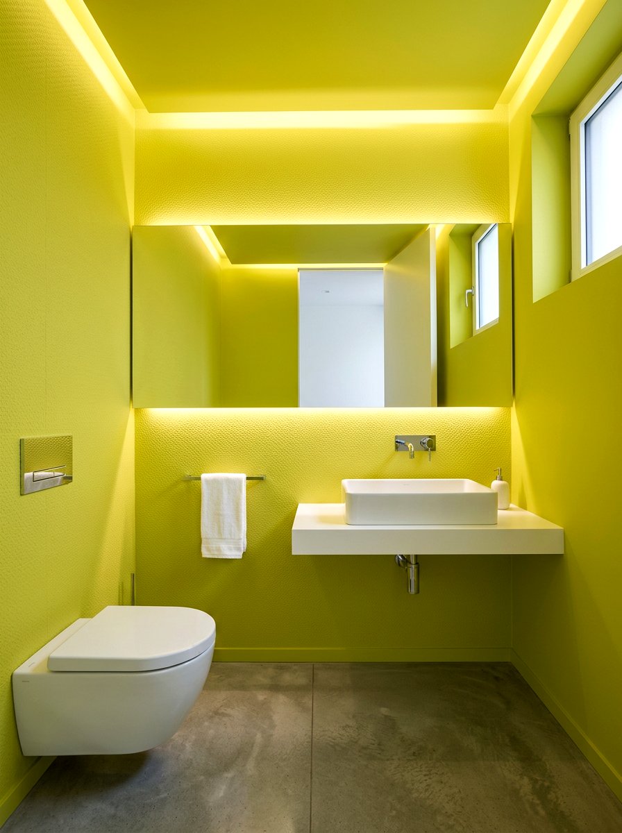 Monochrome Chartreuse Wall - 30 chartreuse powder room ideas