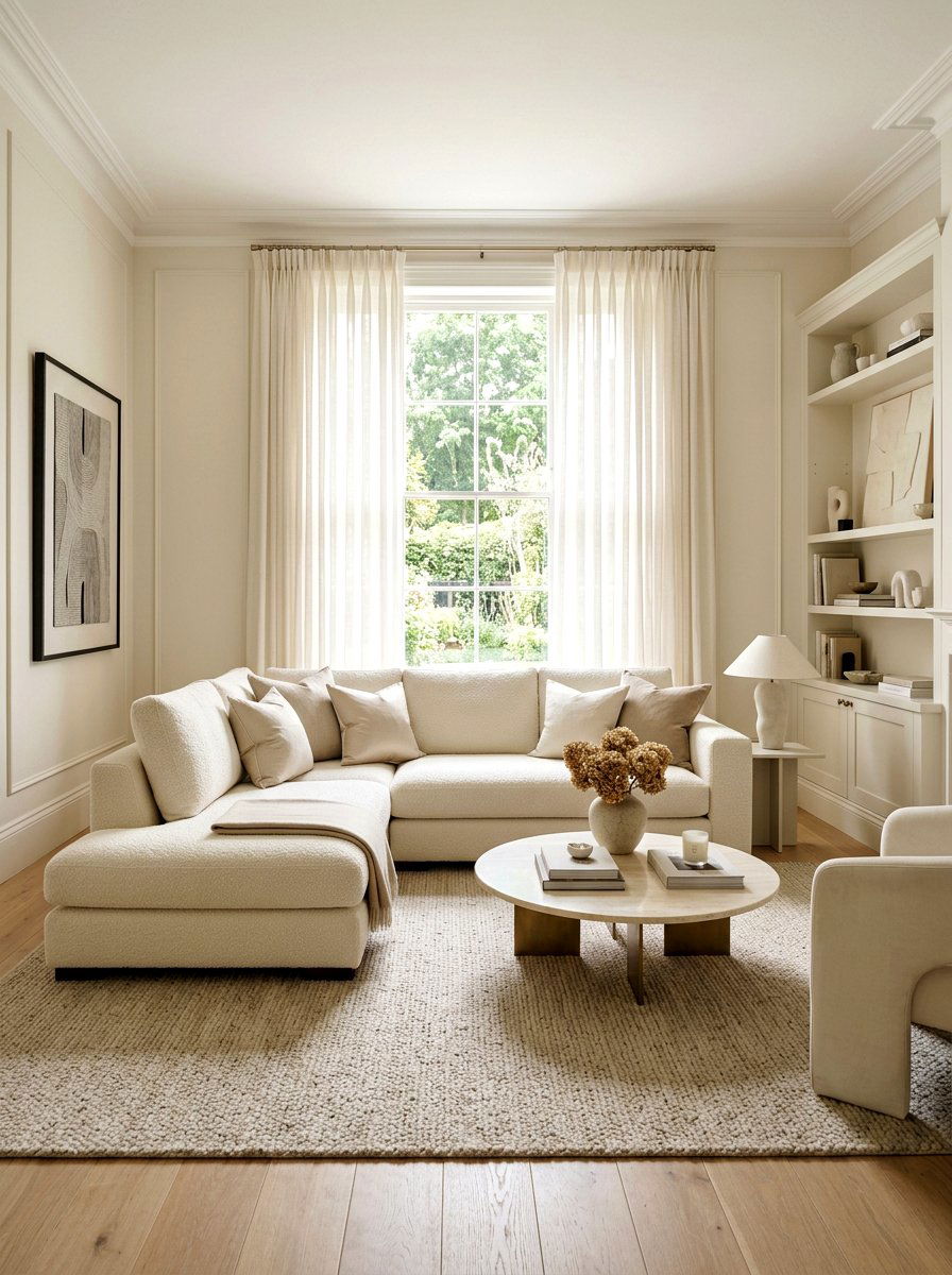 Monochrome Cream Living Room - 30 cream sofa living room ideas