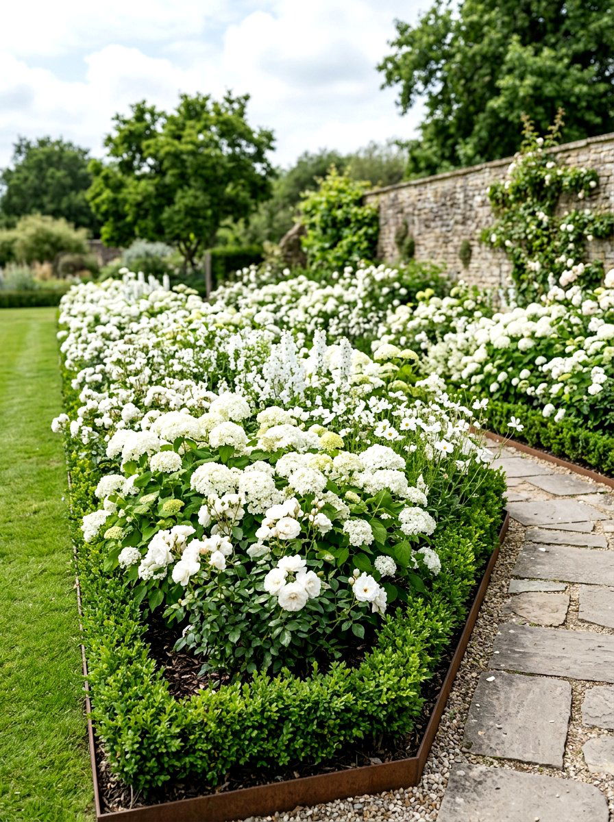 Monochrome Flower Bed - 30 warm minimalist backyard ideas