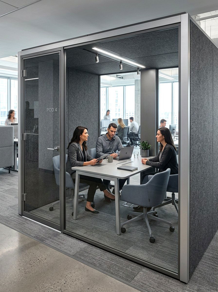 Monochrome Gray Professional Meeting Pod - 30 office meeting corner ideas