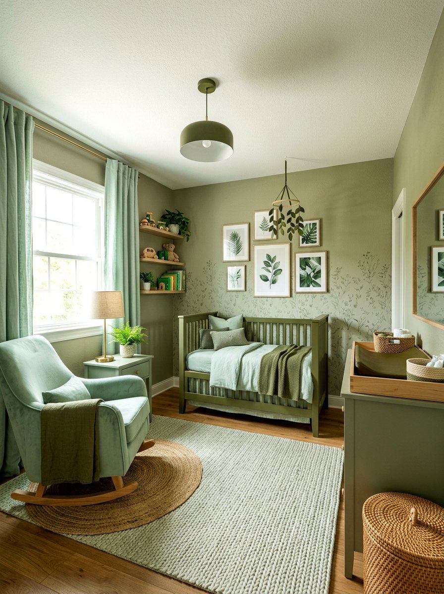 Monochrome Green Nursery - 30 soft green nursery ideas