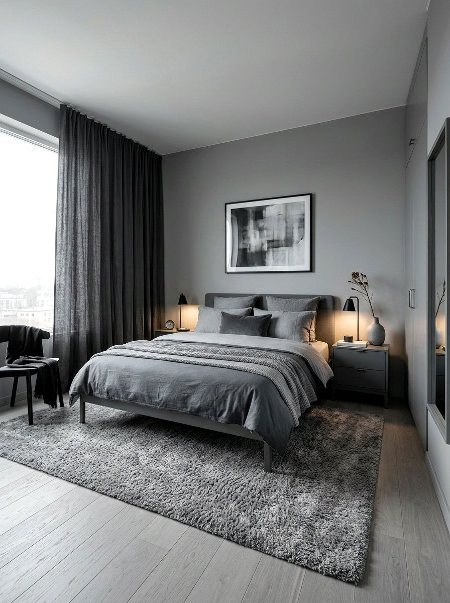 Monochrome Grey Bedroom - 30 minimalist bedroom ideas