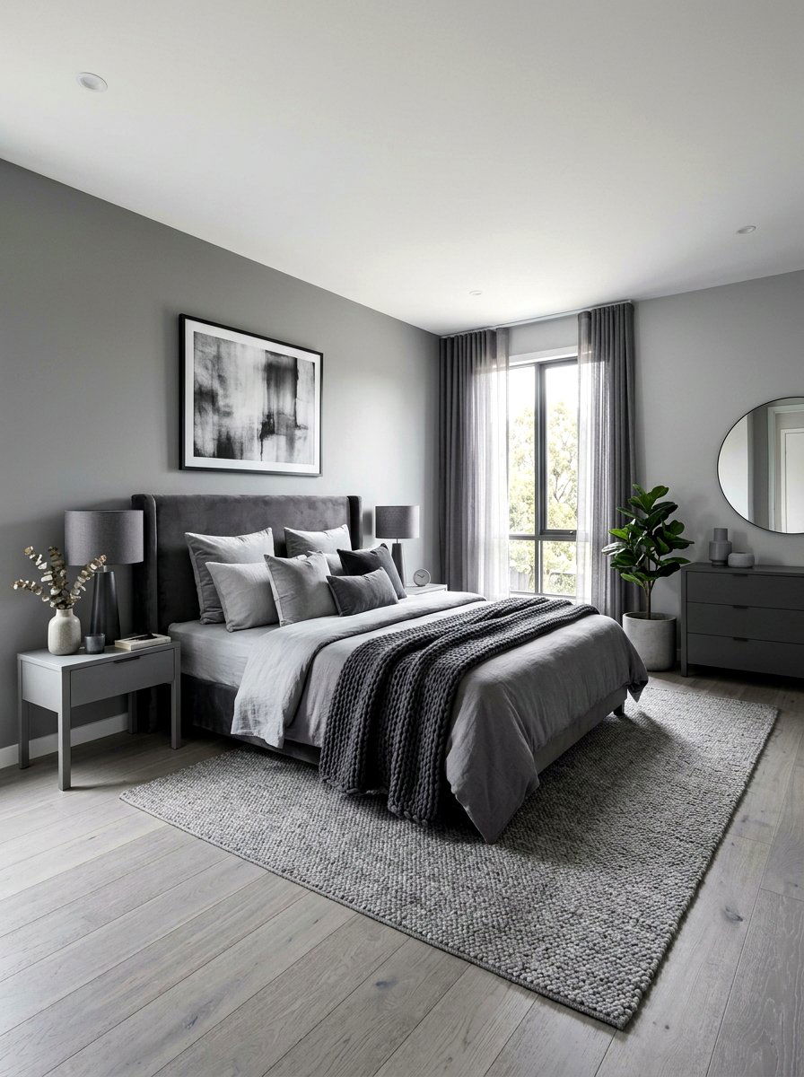 Monochrome Grey Bedroom - 30 low stimulation bedroom ideas