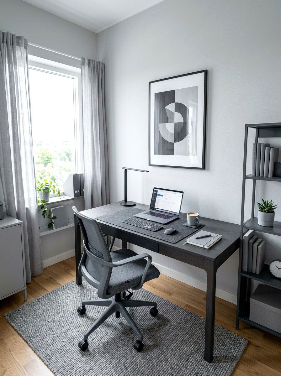 Monochrome Grey Home Office - 30 minimalist home office ideas