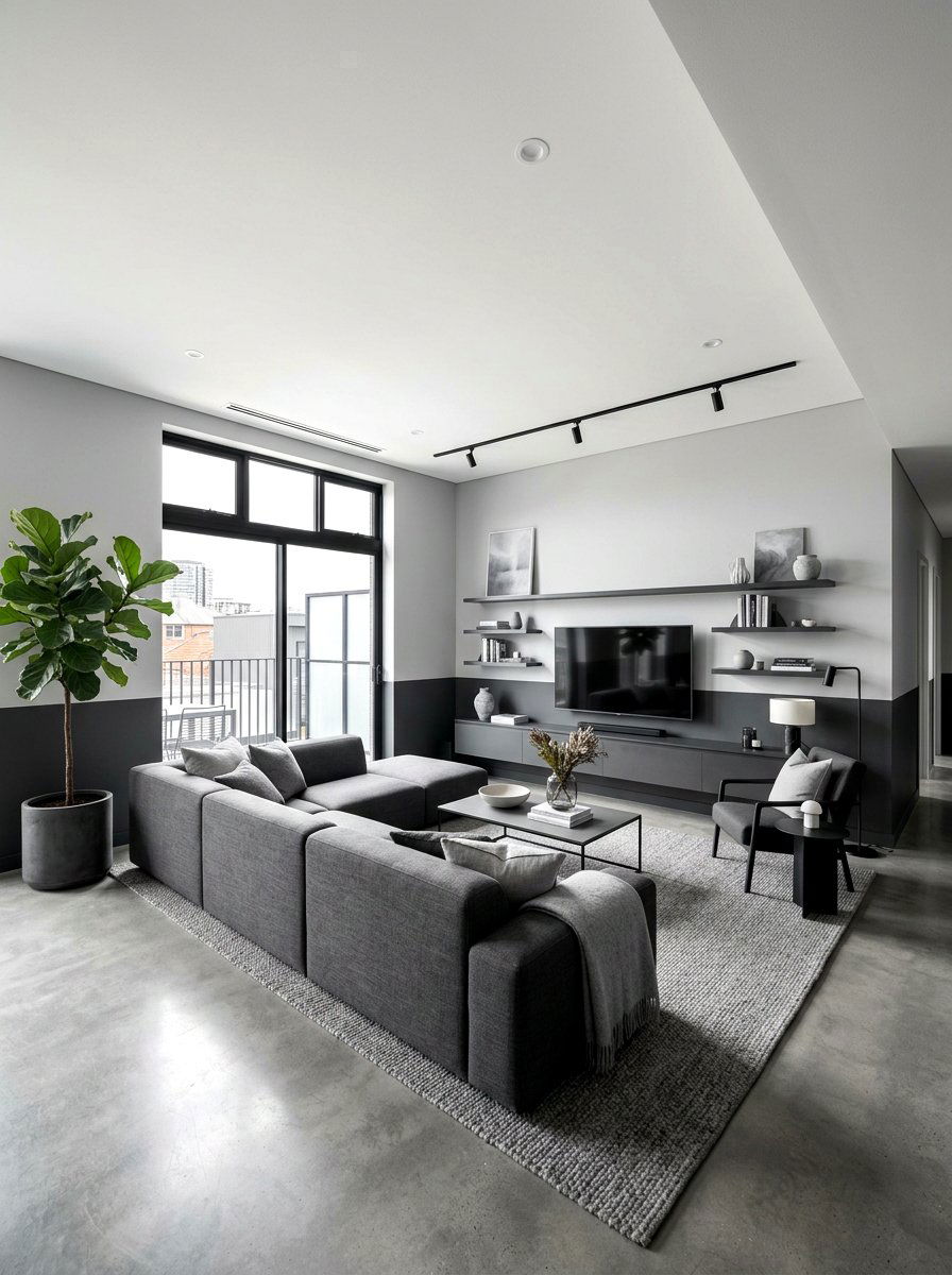 Monochrome Grey Living Space - 30 color blocked room ideas