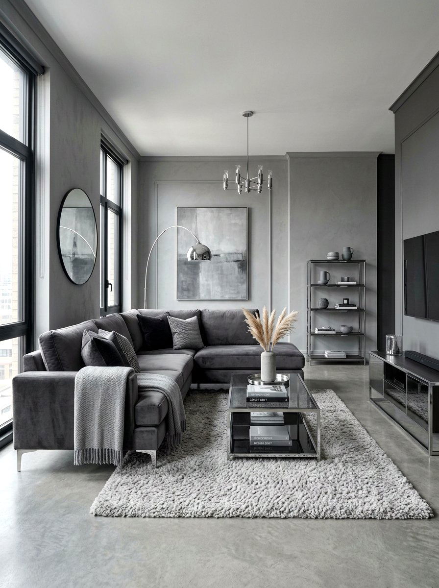 Monochrome Grey Living Space - 30 cozy family room ideas