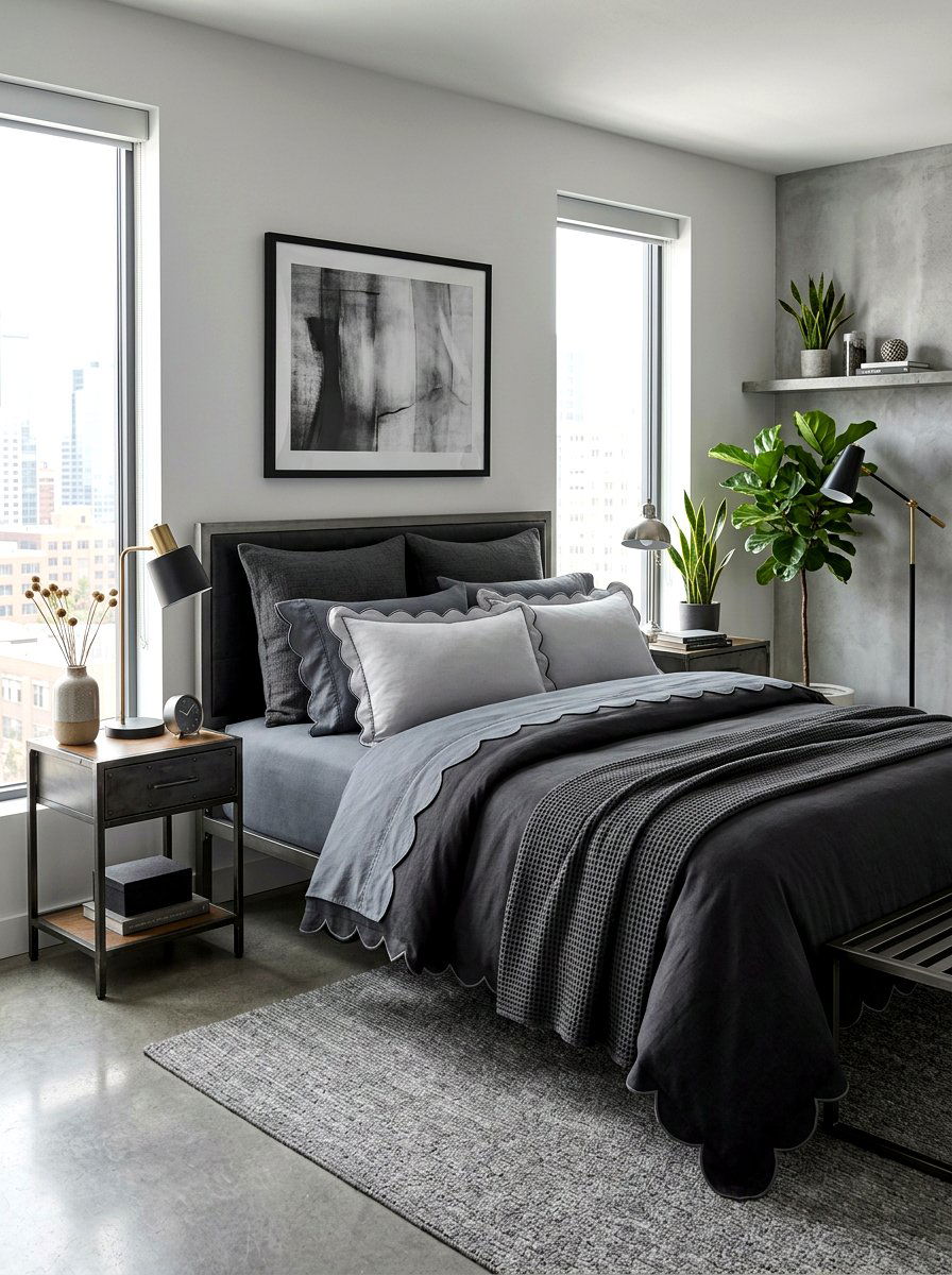 Monochrome Grey Scalloped Bedding - 30 scalloped pillow bedding ideas