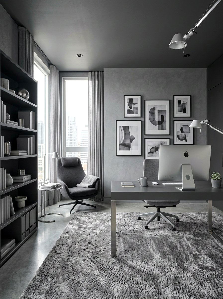 Monochrome Grey Studio - 30 masculine home studio ideas