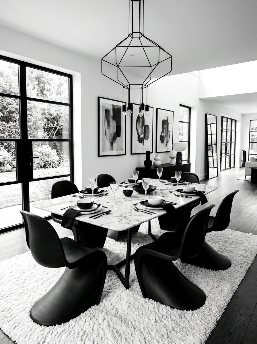 Monochrome High Contrast Dining Room - 30 editorial dining room ideas