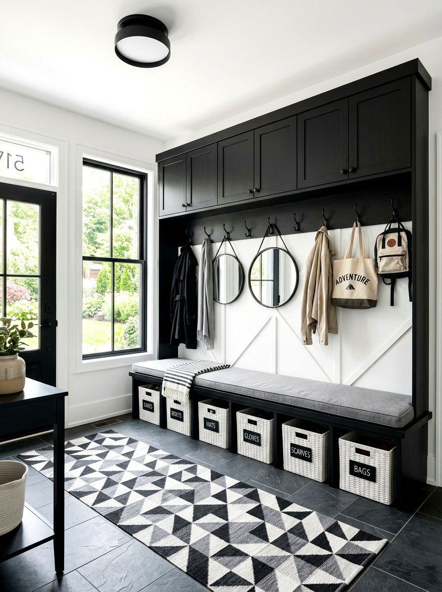 Monochrome Mudroom - 30 small mudroom ideas