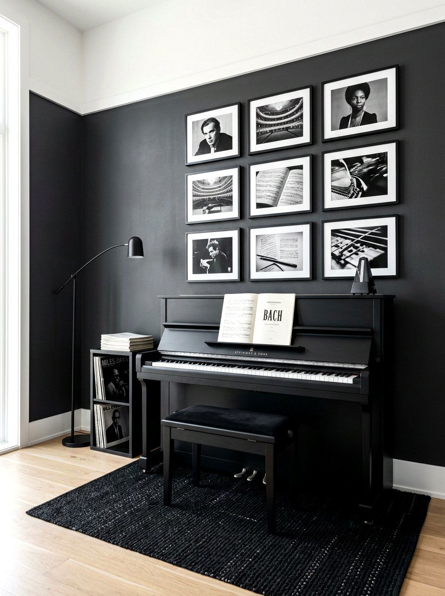 Monochrome Music Corner Decor - 30 piano corner ideas