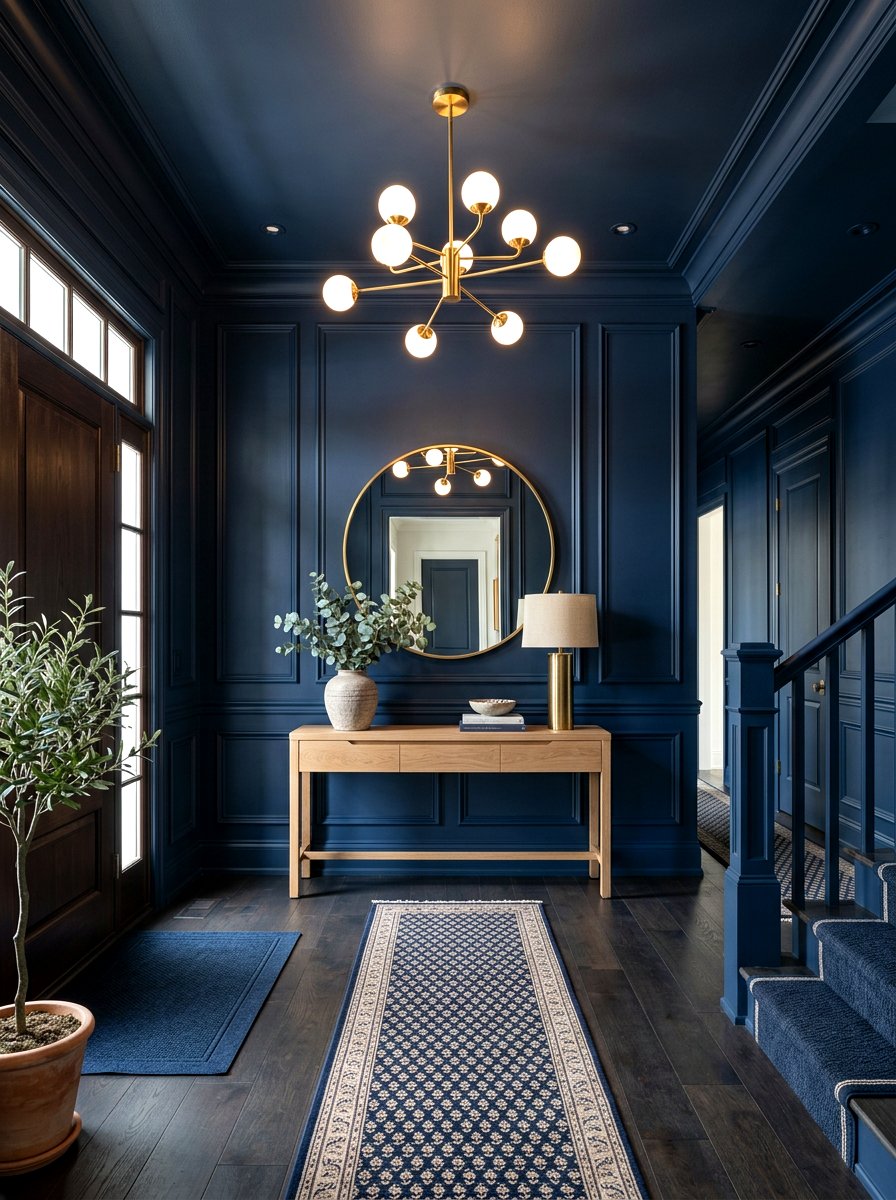 Monochrome Navy Foyer - 30 trim drenched foyer ideas
