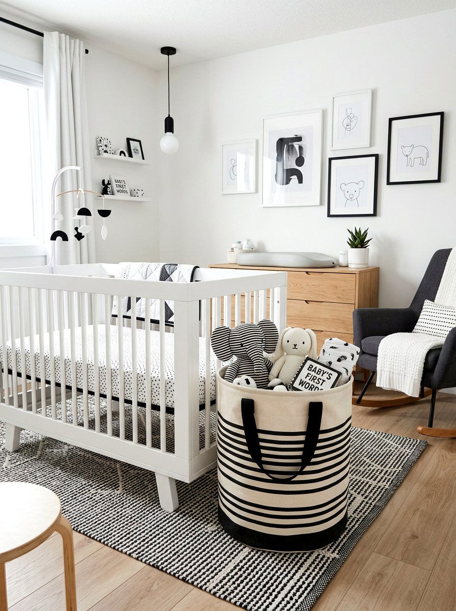 Monochrome Nursery Storage Bin - 30 nursery storage basket ideas