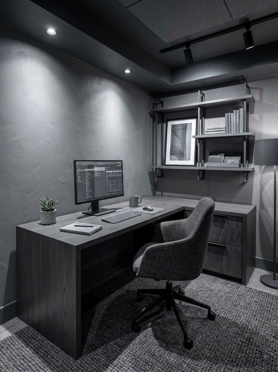 Monochrome Office Design - 30 basement office nook ideas