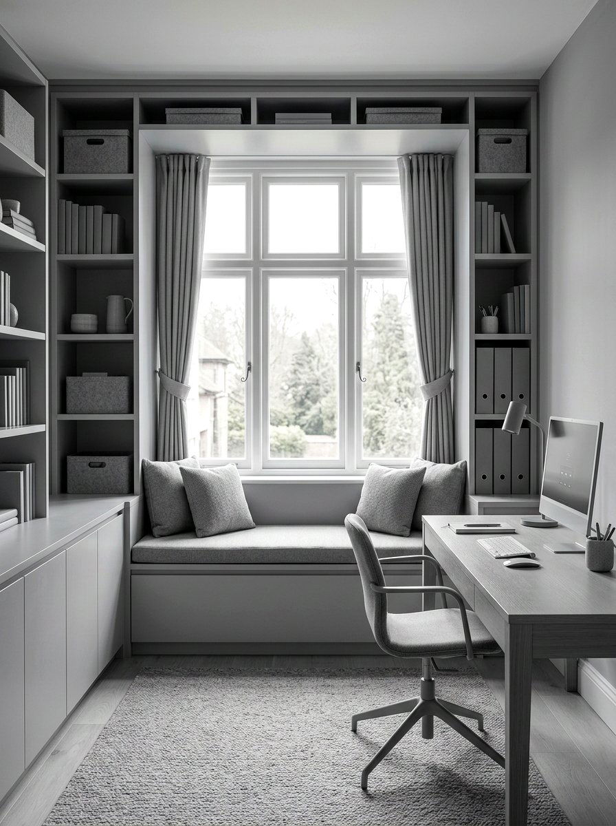 Monochrome Office Window Seat Style - 30 office window seat ideas