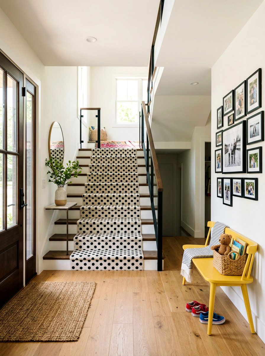 Monochrome Polka Dot Stair Runner - 30 dramatic stair runner ideas
