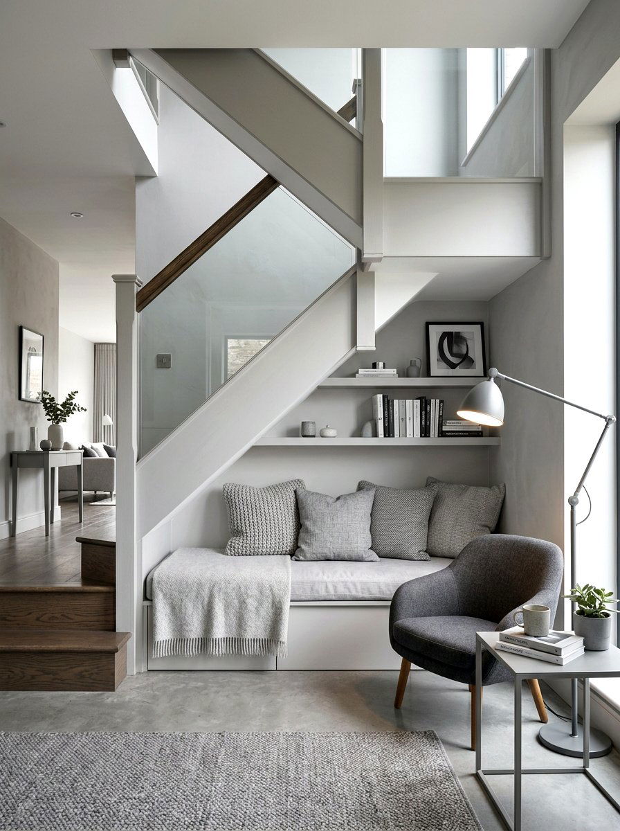 Monochrome Reading Space - 30 under stairs reading nook ideas