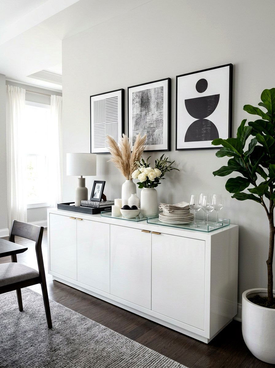 Monochrome Room Buffet - 30 buffet table decor ideas