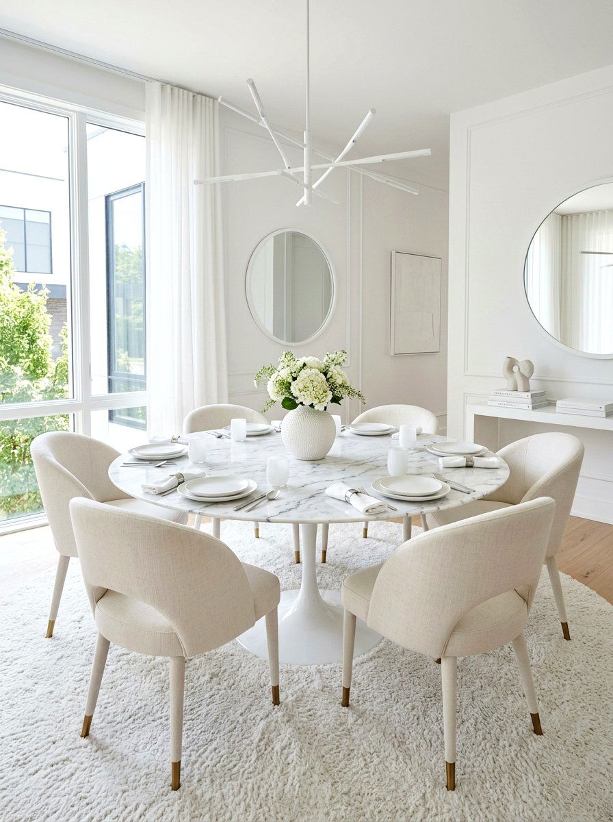Monochrome Round Dining Space - 30 round dining room ideas