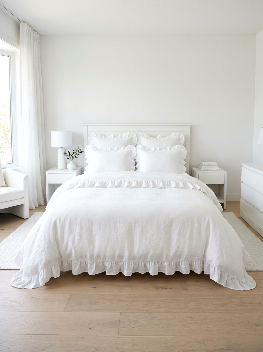 Monochrome Ruffled Linen Bedding - 30 ruffled linen bedding ideas