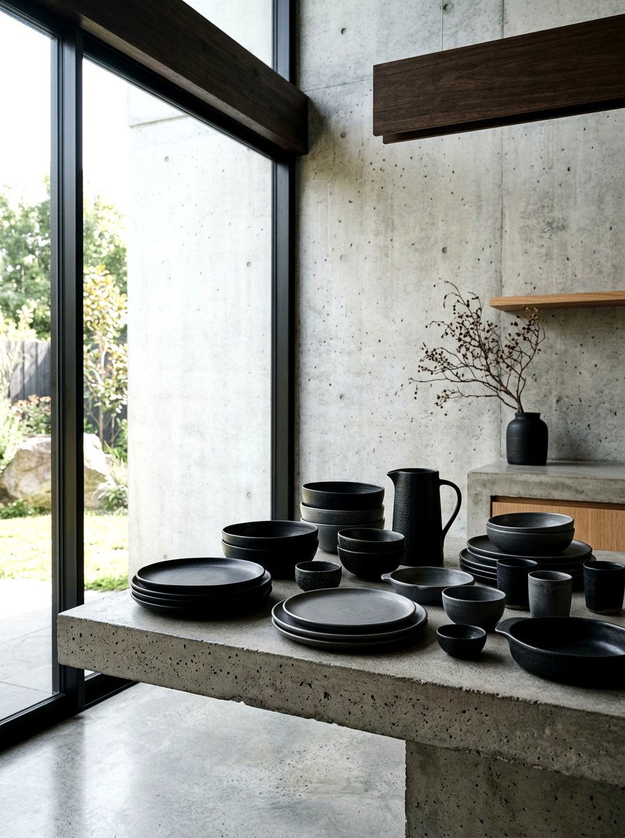 Monochrome Stoneware Arrangement - 30 glass cabinet decor ideas