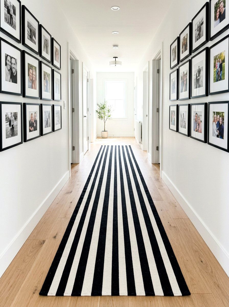 Monochrome Striped Hallway Runner - 30 striped hallway ideas