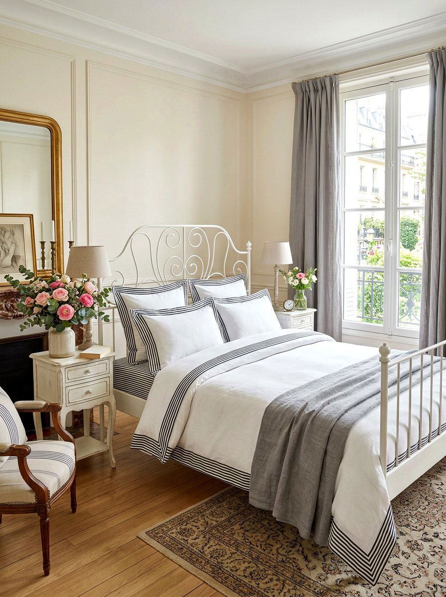 Monochrome Striped Trim Bedding - 30 contrast trim bedding bedroom ideas