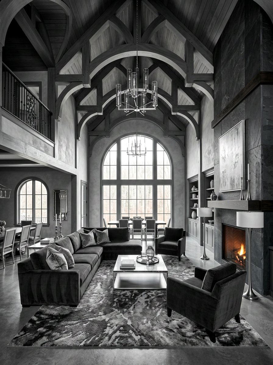 Monochrome Style Vaulted Great Room - 30 vaulted great room ideas
