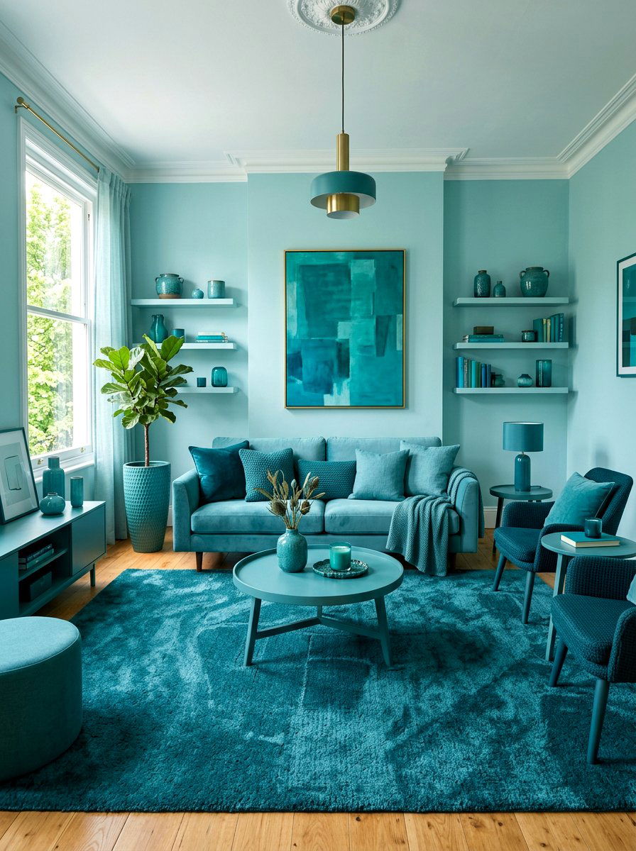 Monochrome Teal Living Room - 30 teal living room ideas