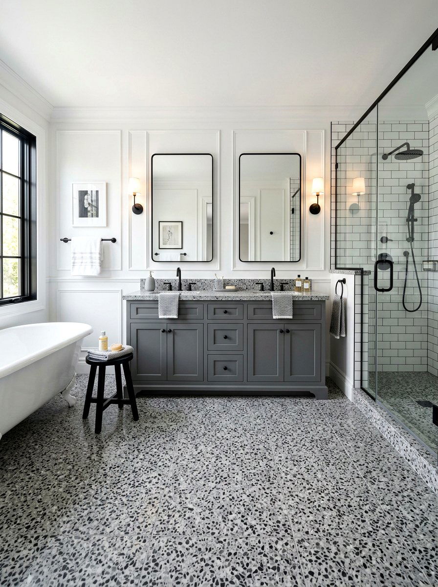 Monochrome Terrazzo Bathroom - 30 terrazzo floor bathroom ideas