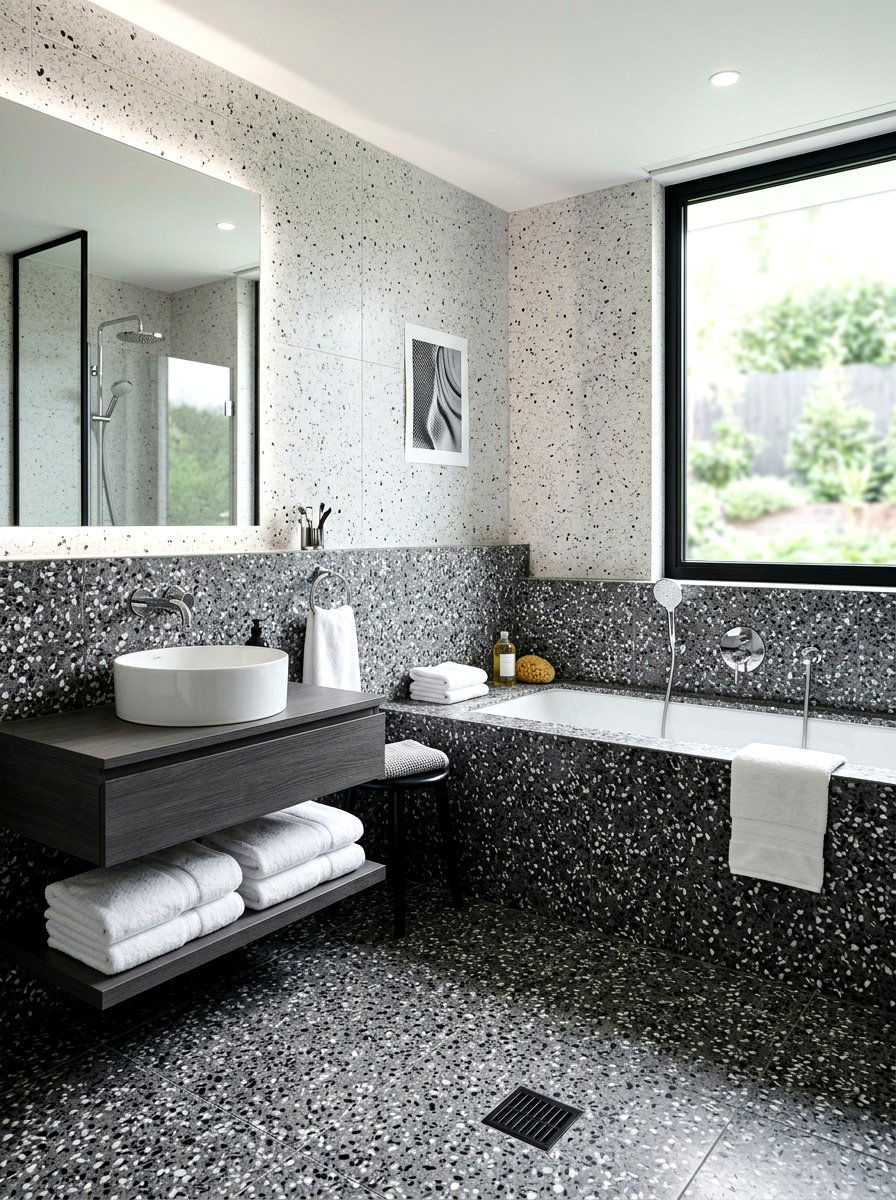 Monochrome Terrazzo Style - 30 terrazzo bathroom ideas