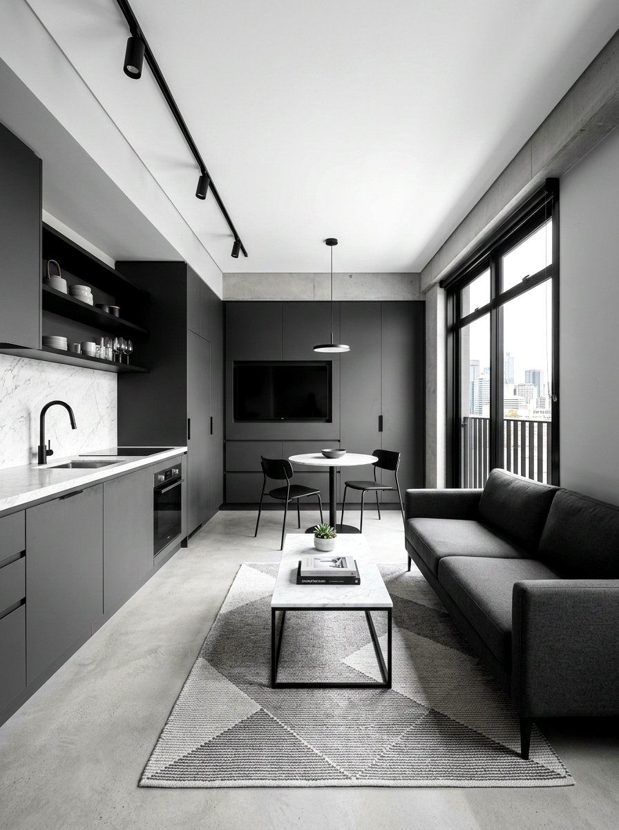 Monochrome Tiny Apartment - 30 tiny apartment aesthetic ideas