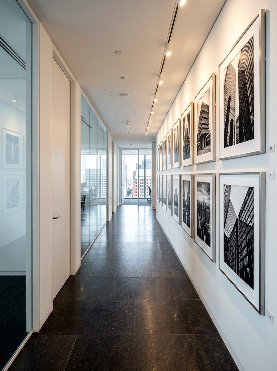 Monochrome architectural photography - 30 hallway gallery wall ideas