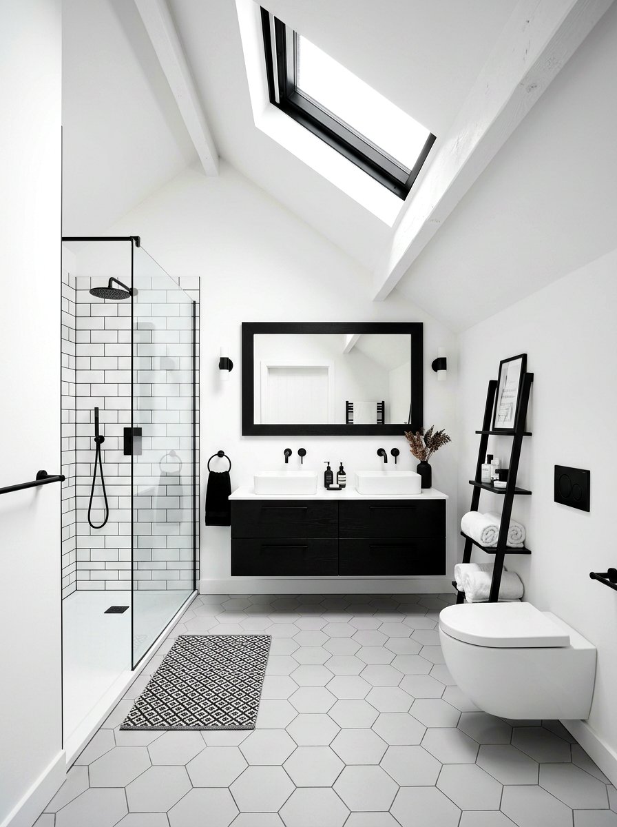Monochrome attic bathroom decor - 30 attic bathroom ideas