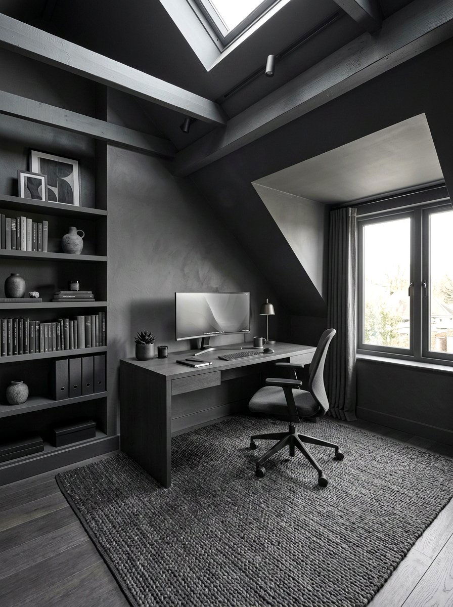 Monochrome attic office - 30 attic office ideas