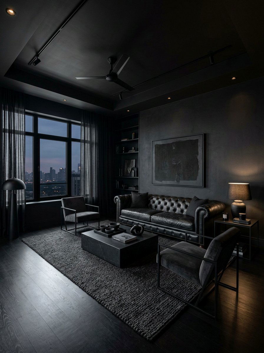 Monochrome black living room - 30 ceiling drench living room ideas