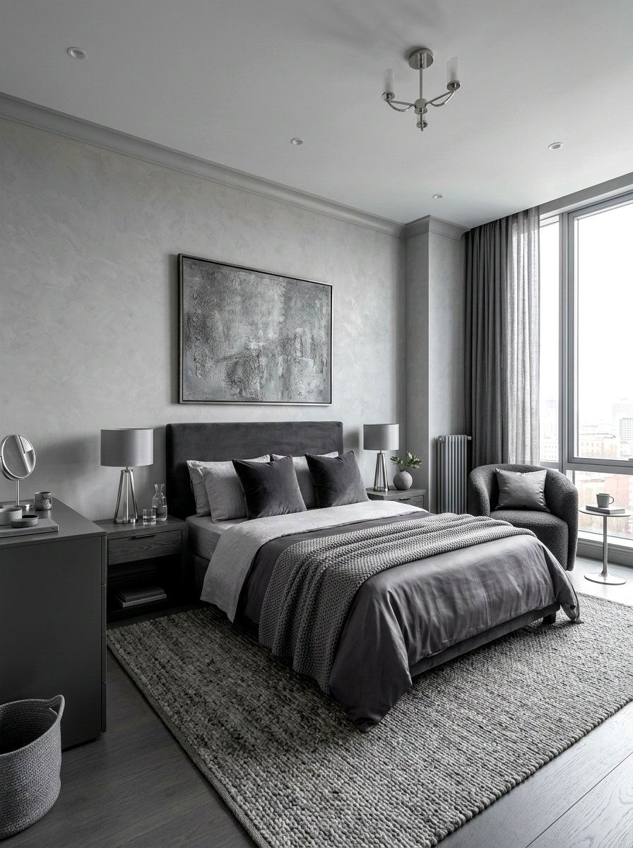 Monochrome gray bedroom - 30 gray bedroom ideas