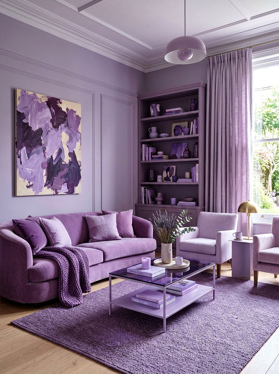 Monochrome lilac styling - 30 lilac living room ideas