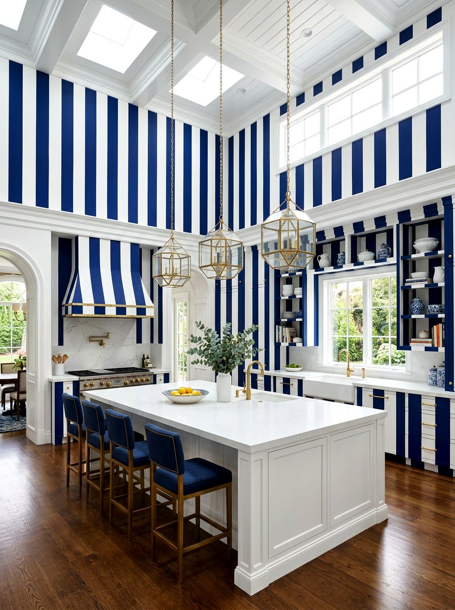 Monochrome thick striped kitchen - 30 striped kitchen wallpaper ideas
