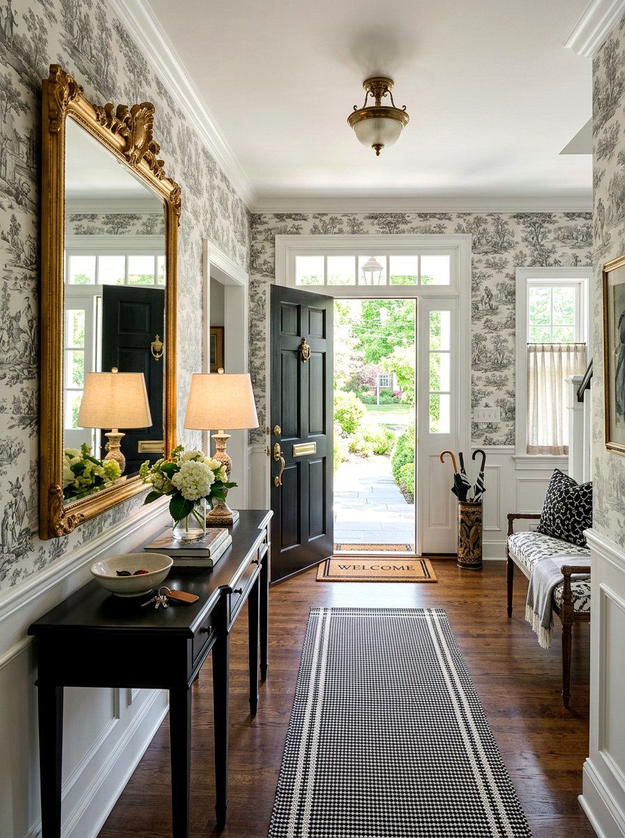 Monochrome toile entry foyer - 30 toile decor ideas