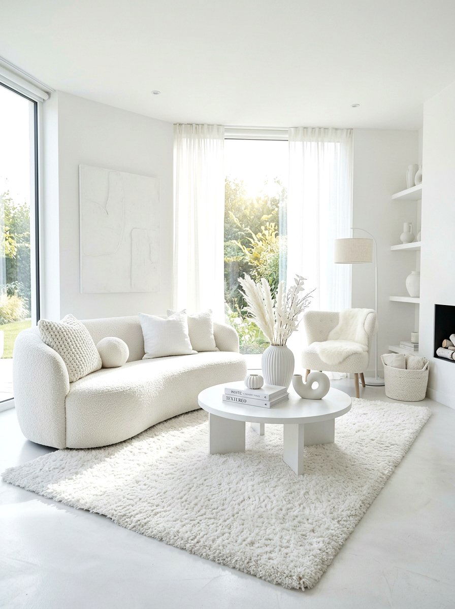 Monochrome white living room - 30 sun washed living room ideas