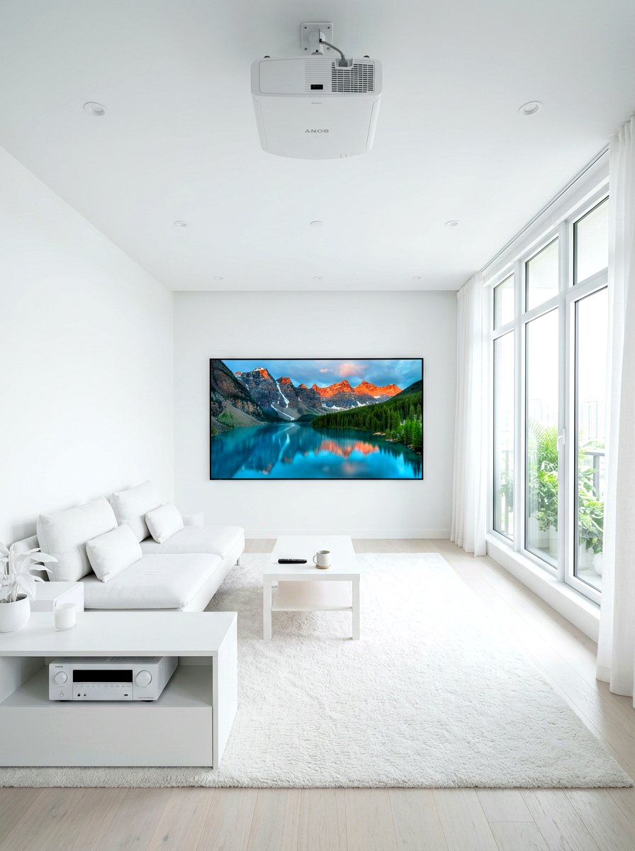 Monochrome white projector room - 30 projector room ideas