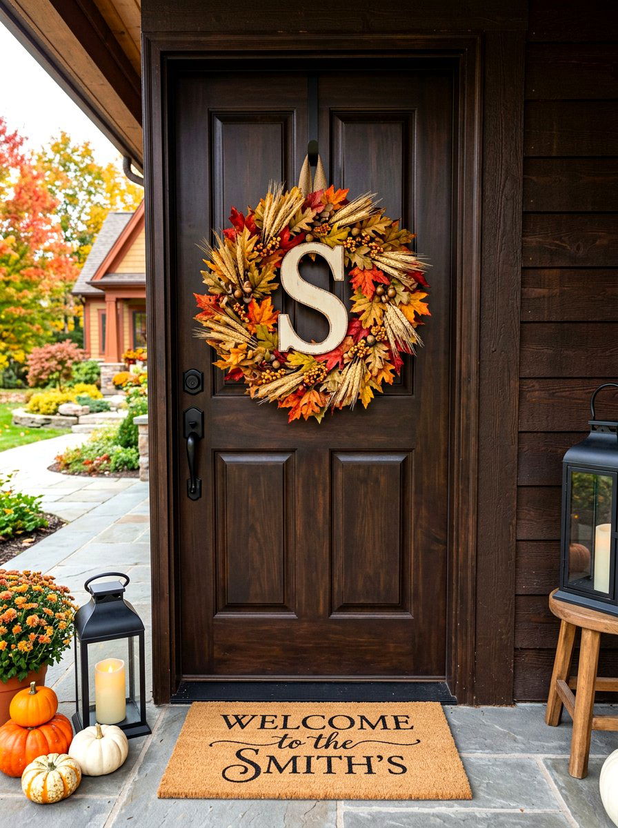 Monogram fall wreath - 30 fall wreath ideas