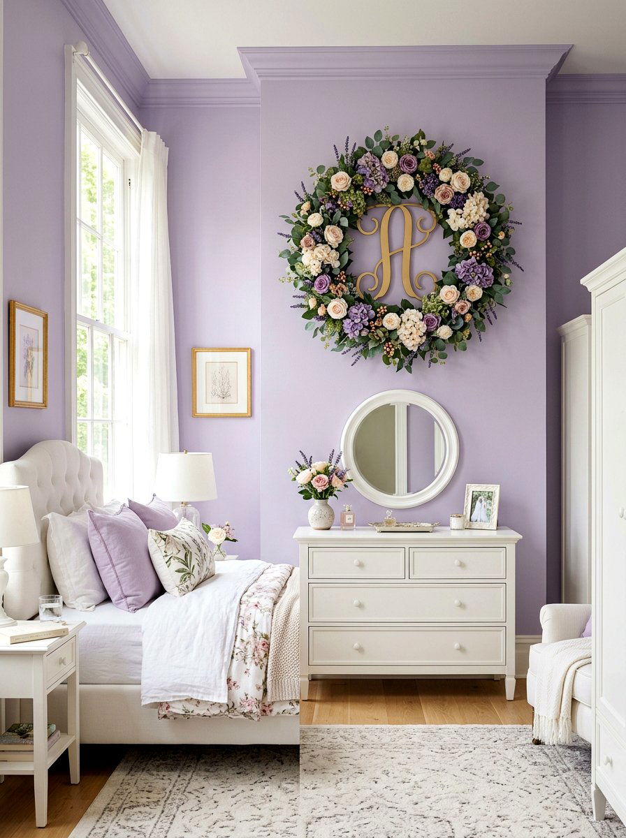 Monogram floral wreath - 30 wreath wall display ideas