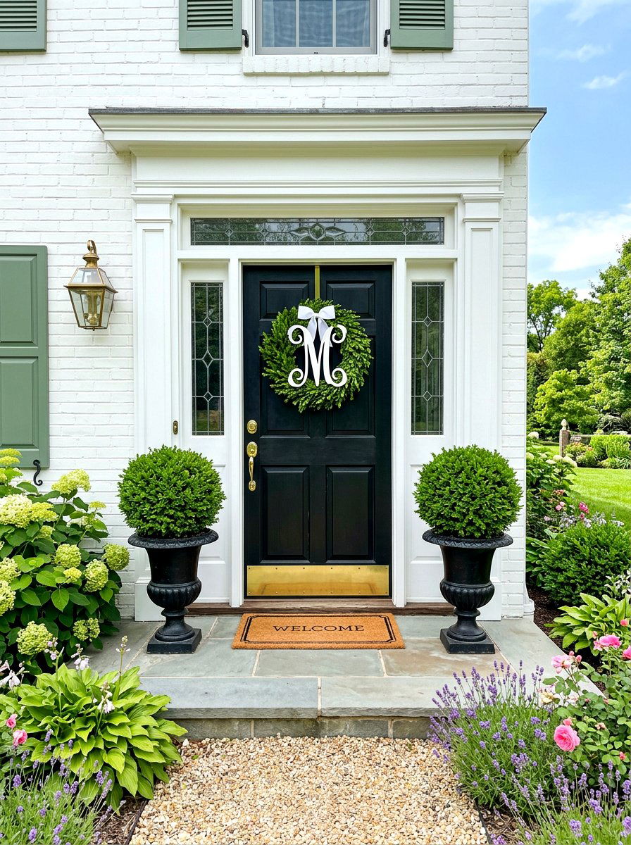 Monogram front door wreath - 30 exterior wreath display ideas