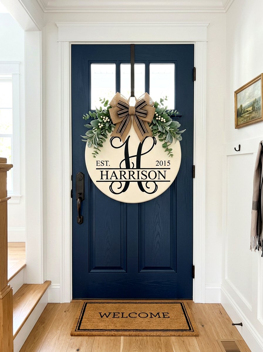Monogrammed Door Hanger - 30 Pinterest front porch decor ideas