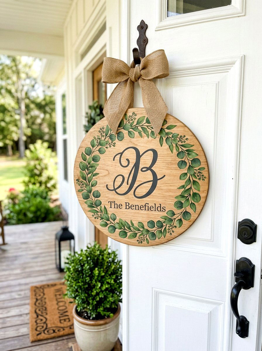 Monogrammed Door Sign - 30 spring front porch ideas